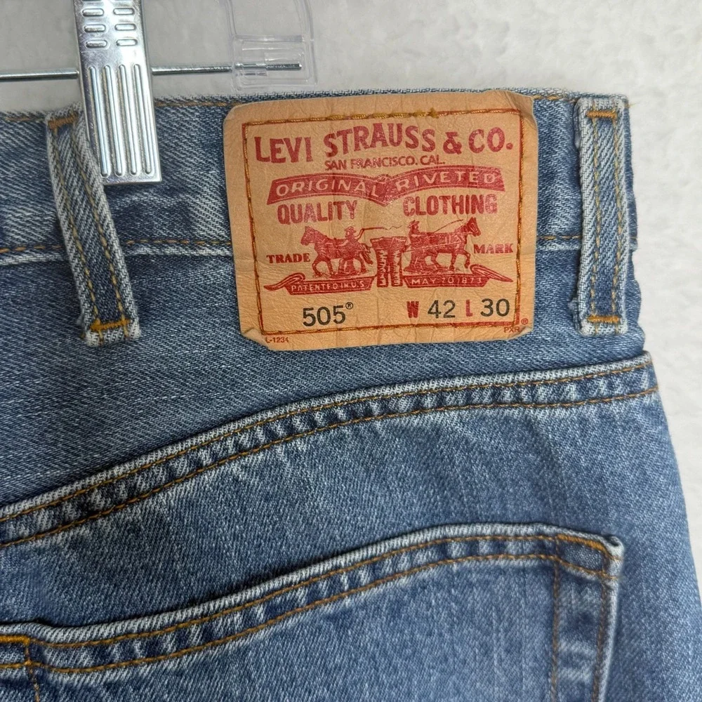 Levi's 505 Regular Fit Jeans Men W42 L30 Blue Denim Straight Leg‎ Classic